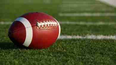 Collegiate Football on the Field with room for copy