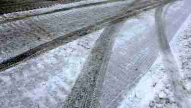 Car tracks in the snow