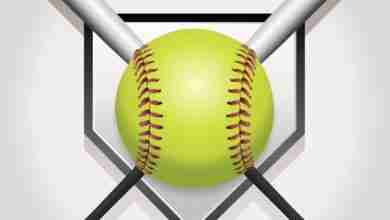 Softball, Bat, And Homeplate Emblem Illustration