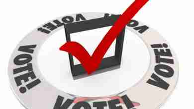 Vote word in a ring around a check mark and box to illustrate ch