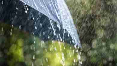 Rain drops falling from a black umbrella concept for bad weather