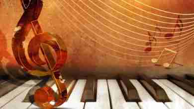 Music background with piano keys and music notes