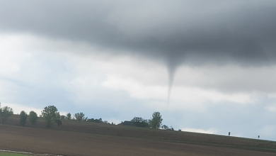Cold air funnel beginning to touch down south of Charles City on May 9, 2024. Photo credit: KCHA News