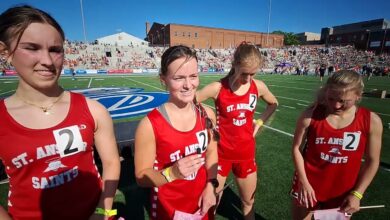 Saint Ansgar 4x800 of 1) Amelia Porisch 2) Lila Powers 3) Natalie Bork 4) Kinsey Anderson - State Champs