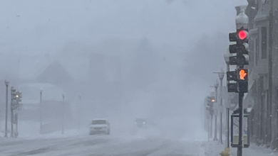Blizzard conditions in downtown Charles City on March 5th, 2025