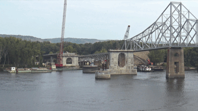 Construction camera in Lansing, Iowa on Thurs. 9/18/25. Image credit https://iowadot.gov/lansingbridge