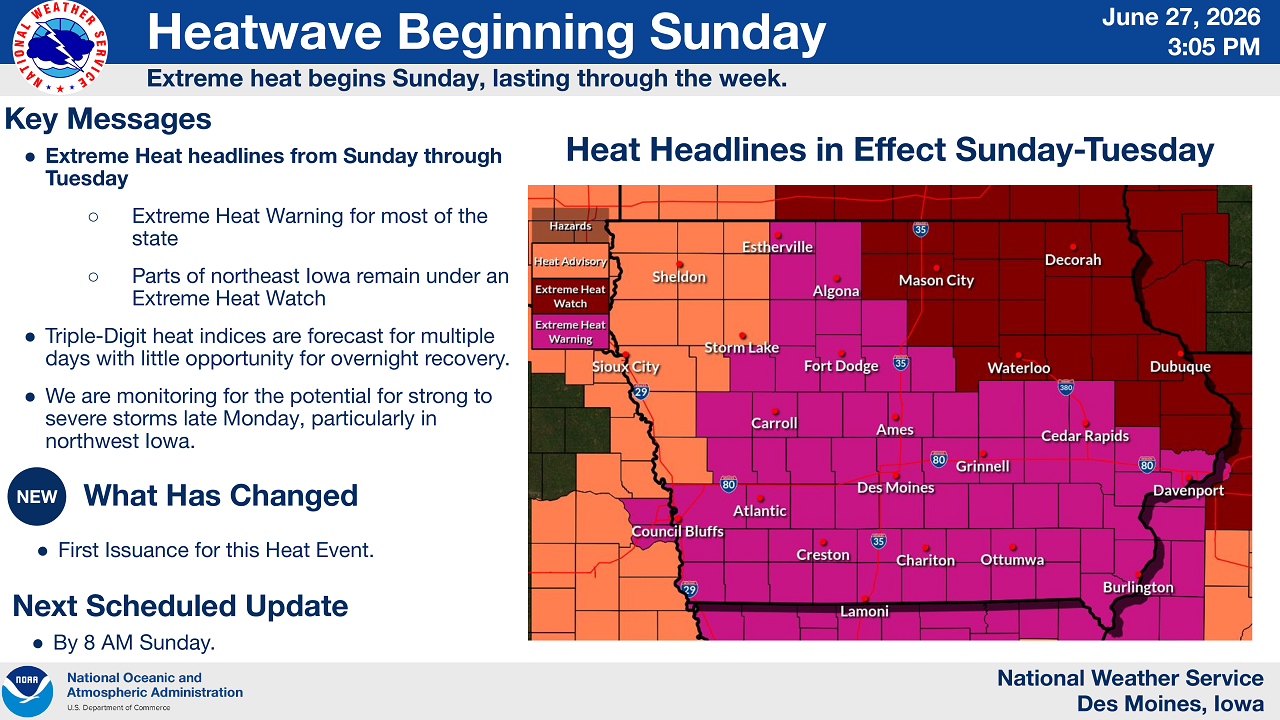 Dangerous Heatwave Hits North Iowa Sunday: Triple-Digit Heat Index Expected All Week