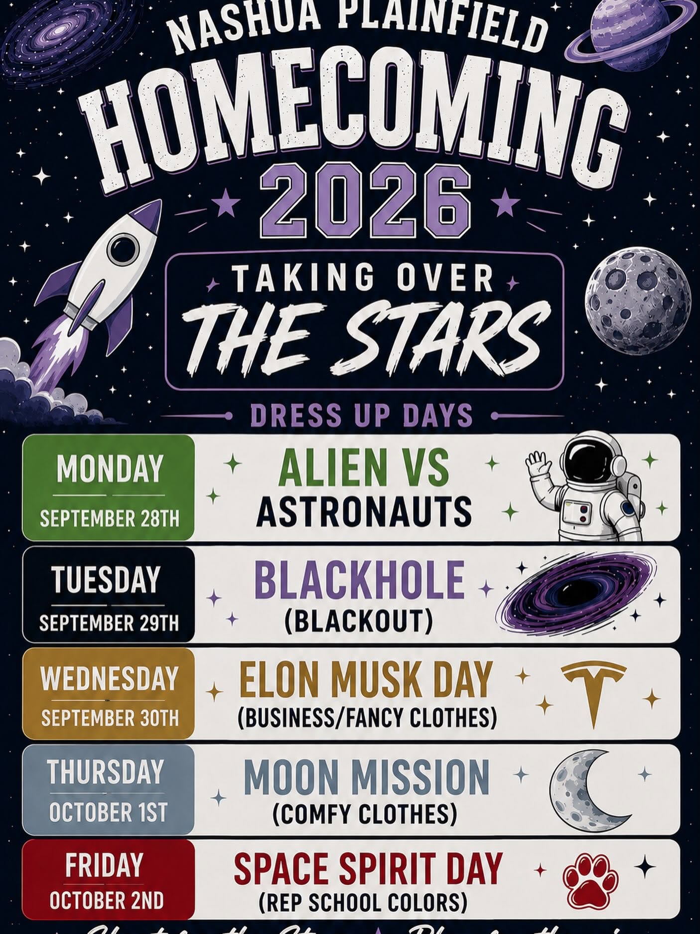 Nashua-Plainfield Homecoming Week Kicks Off Sunday With ‘Taking Over the Stars’ Theme Nashua-Plainfield Homecoming 2026