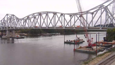 The new Lansing Bridge, as seen from the Iowa DOT’s Lansing Bridge live camera on Sept. 17, 2026. (Photo courtesy of the Iowa Department of Transportation)