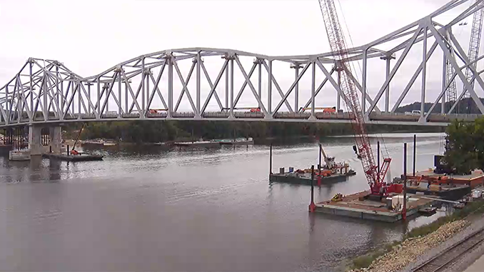 The new Lansing Bridge, as seen from the Iowa DOT’s Lansing Bridge live camera on Sept. 17, 2026. (Photo courtesy of the Iowa Department of Transportation)