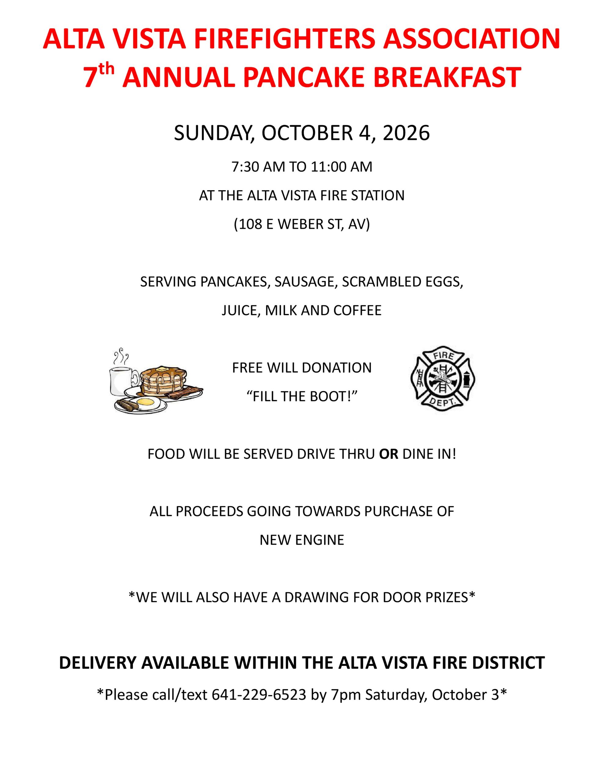 Alta Vista Firefighter's Association 7th Annual Pancake Breakfast