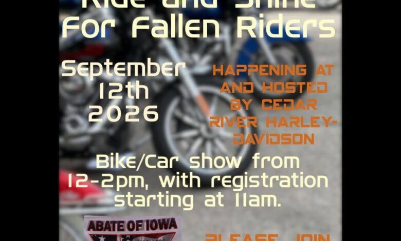 ABATE Ride & Shine for Fallen Riders Saturday (Sept. 12) in North Iowa