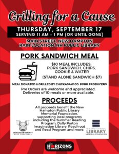 Grilling for a Cause Thursday (sept. 17) to Benefit New Hampton Public Library Memorial Foundation