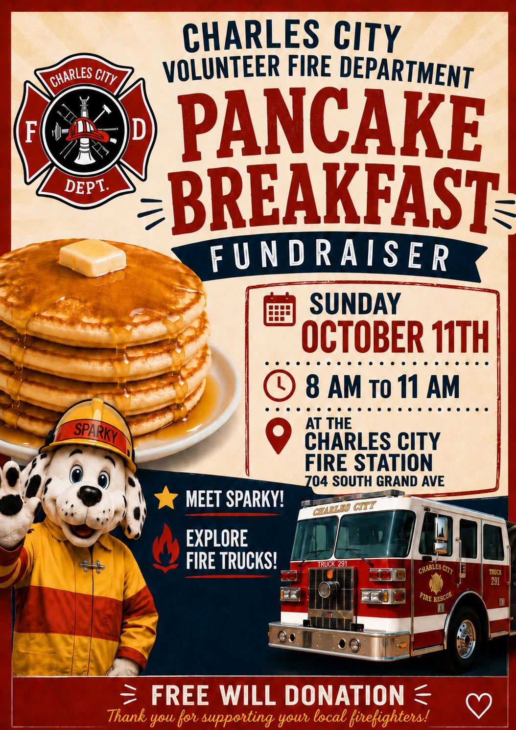 Charles City Fire Chief Sam Deverell: Fire Prevention Month, Fire Safety, Volunteer Firefighters and Pancake Breakfast