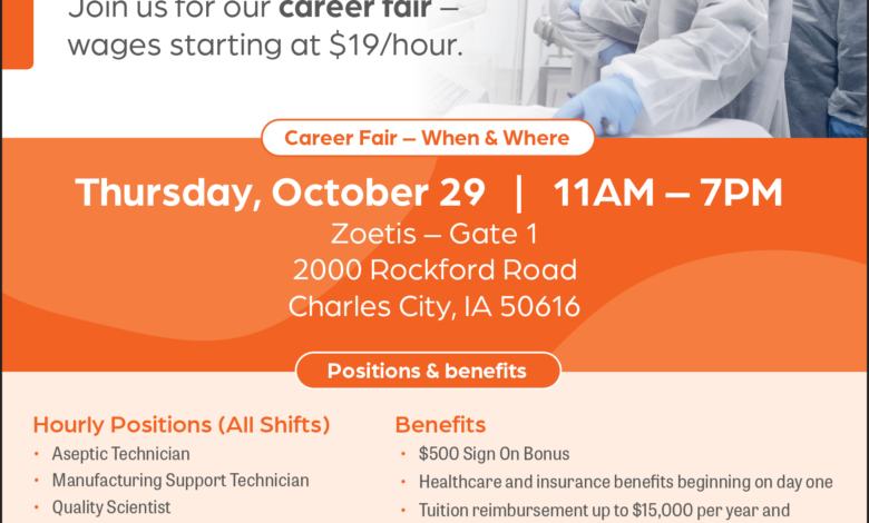 Zoetis Job Fair Thursday (Oct. 29) in Charles City